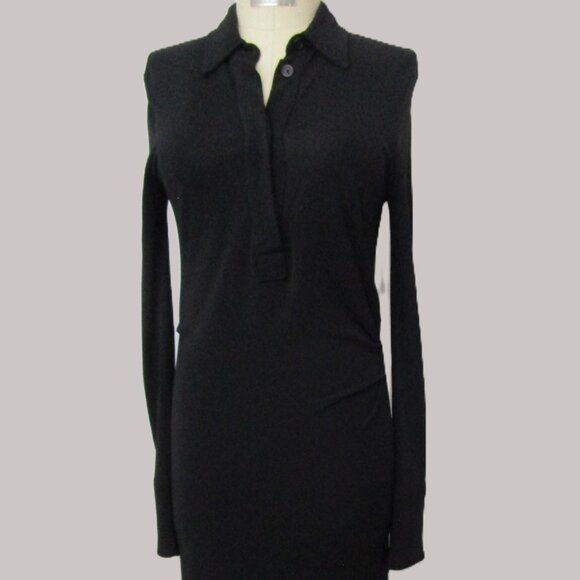 Button Down Long Dress Minimalist Black Viscose Knit - Picture 1 of 12